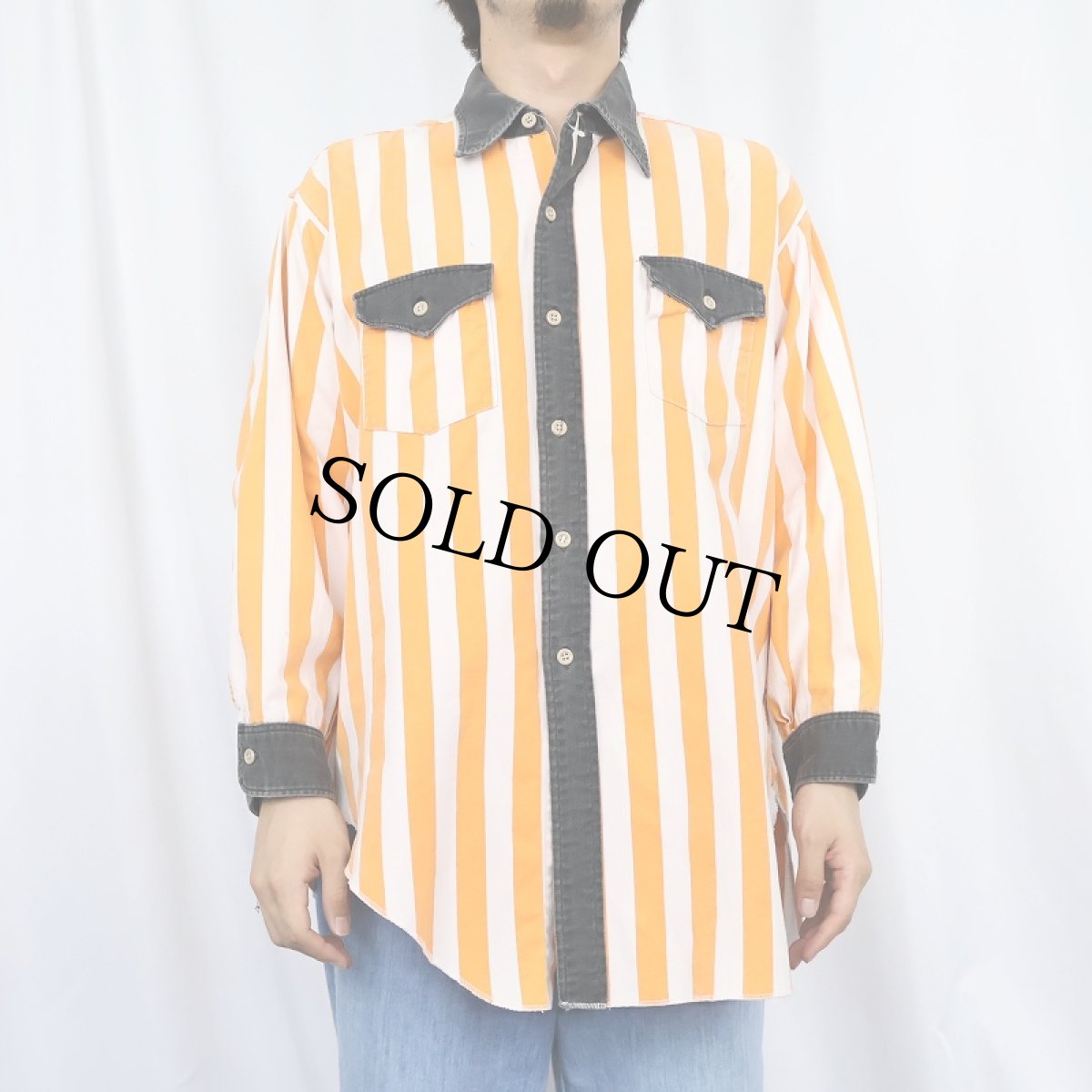 画像2: 60〜70's Lee RIDER USA製 ストライプ柄 切り替えデザイン コットンシャツ (2)