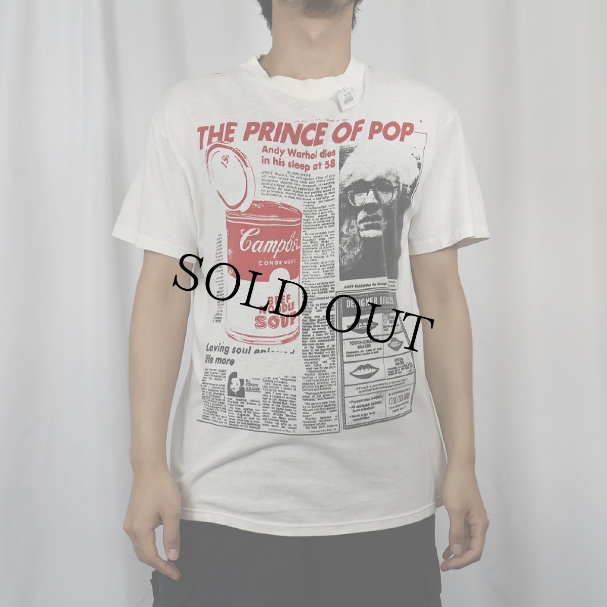 画像2: 80〜90's Andy Warhol "THE PRINCE OF POP" ニュースペーパープリントTシャツ (2)