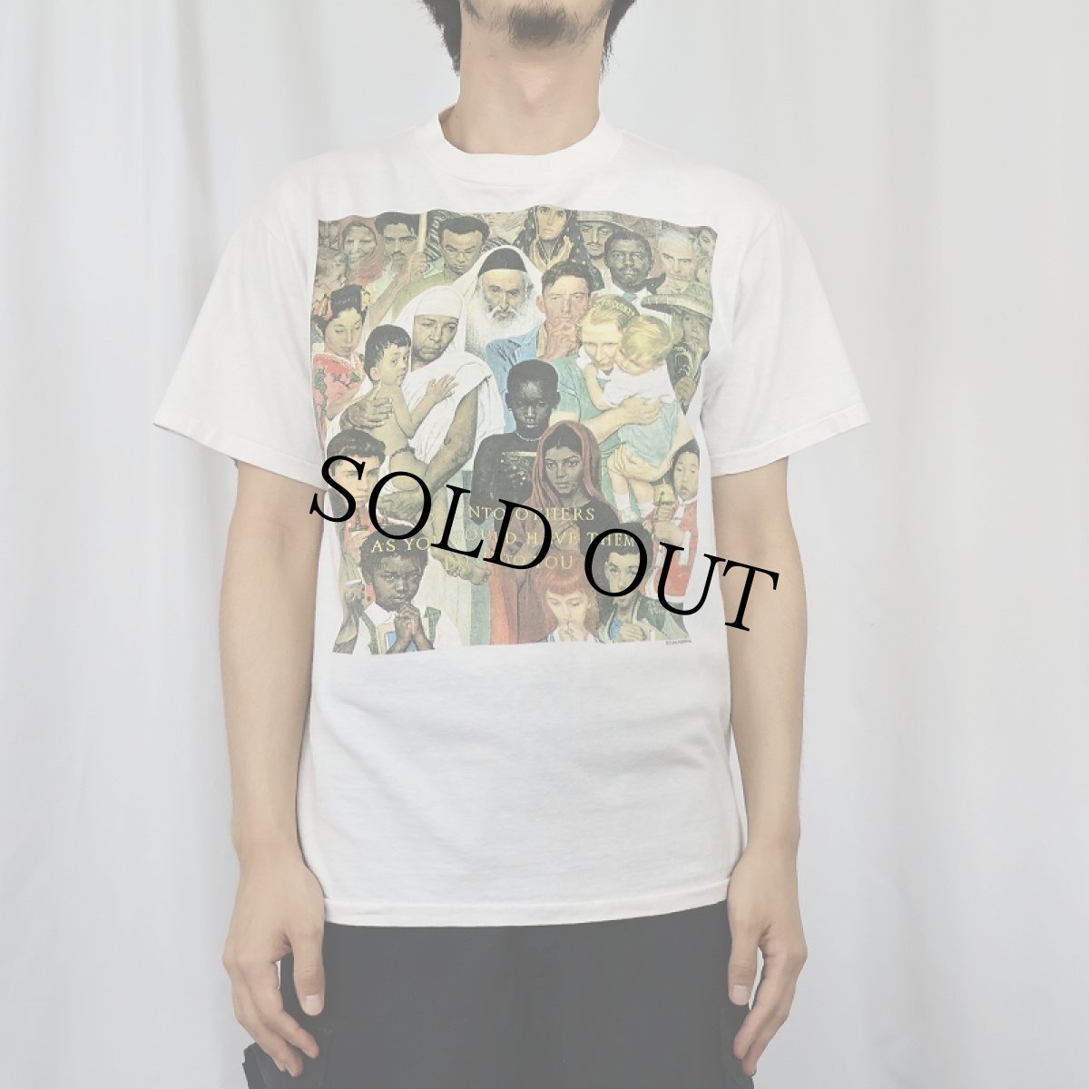 画像2: 90's Norman Rockwell "Golden Rule" アートプリントTシャツ M (2)