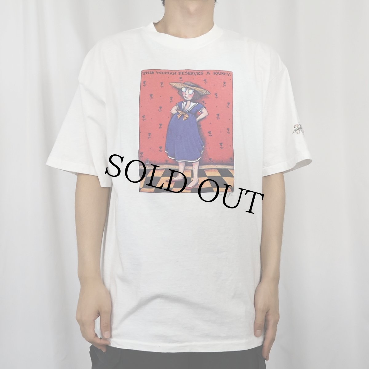 画像2: 90's Mary Engelbreit USA製 "THIS WOMEN DESERVES A PARTY." アートプリントTシャツ XL (2)