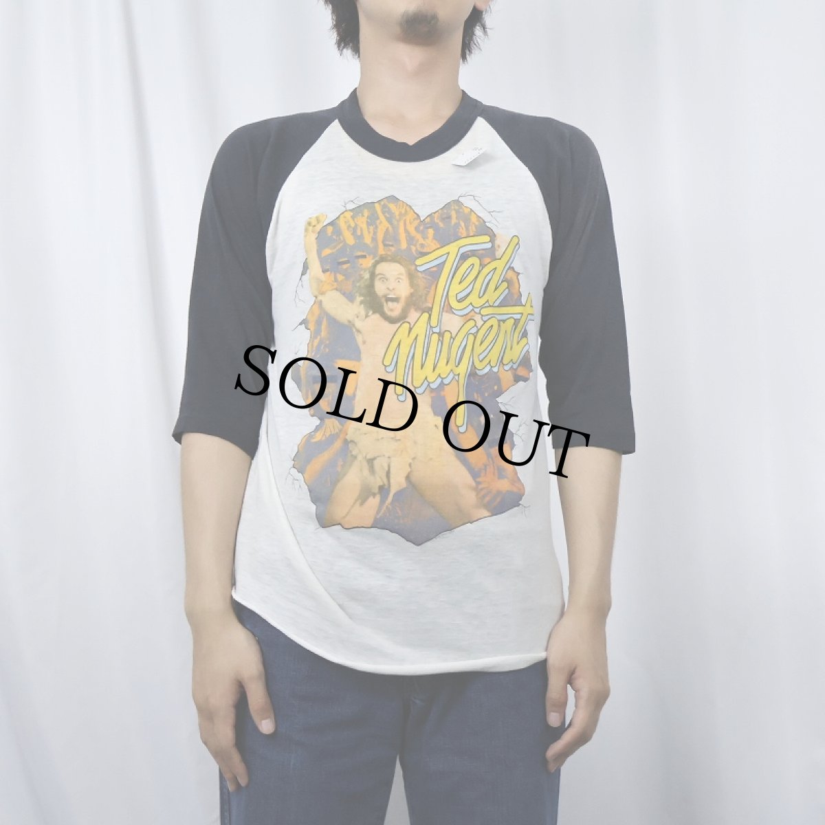 画像3: 80's Ted Nugent USA製 "World Wildlife" ギタリスト ツアープリント ラグランTシャツ L (3)