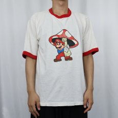画像2: 2000's Nintendo SUPER MAEIO USA製 ゲームキャラクター プリントリンガーTシャツ L (2)