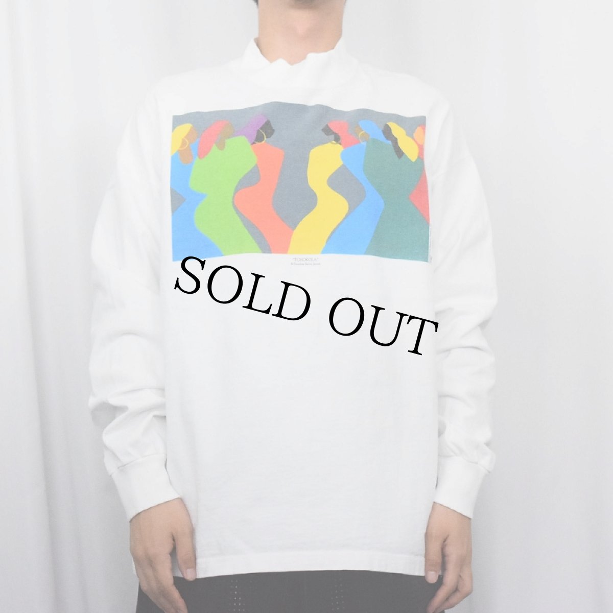 画像2: 90's Synthia Saint James USA製 "TCHOKOLA" モックネック アートプリントロンT XL (2)