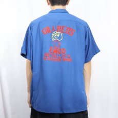 画像4: 50〜60's King Louie "TEN STRIKE" フロッキープリント レーヨンボーリングシャツ L (4)