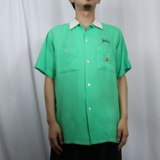 画像3: 60's NAT NAST "TOM C. CHILI DOGS" フロッキープリント ボーリングシャツ M 15-15 1/2 (3)