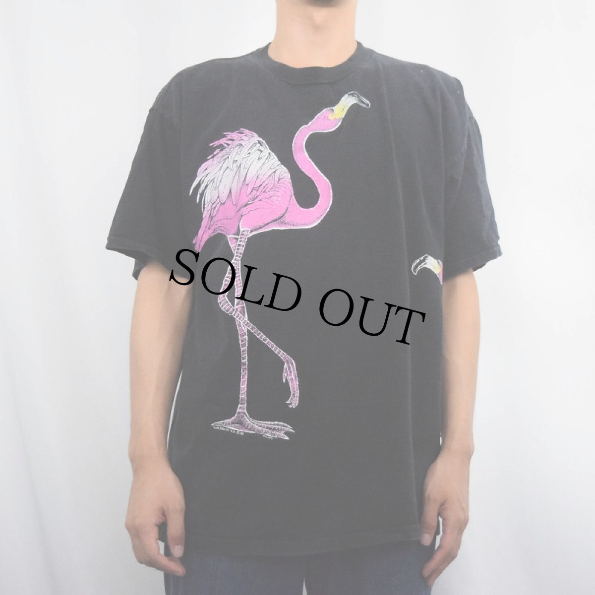 画像3: 80's HARLEQUIN USA製 フラミンゴ 巻きプリントTシャツ BLACK XL (3)