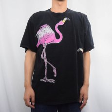 画像3: 80's HARLEQUIN USA製 フラミンゴ 巻きプリントTシャツ BLACK XL (3)