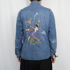 画像7: 60〜70's ハンド刺繍 デニムウエスタンシャツ (7)