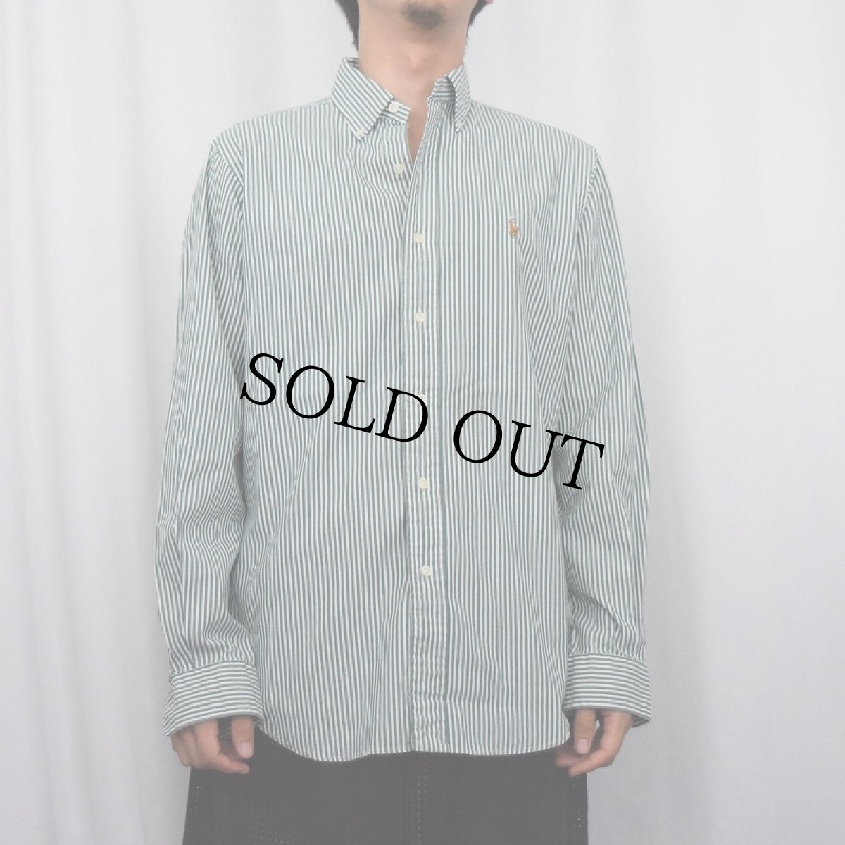 画像2: Ralph Lauren "CLASSIC FIT" ストライプ柄 コットンボタンダウンシャツ S (2)