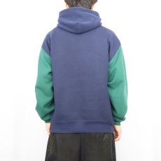 画像3: 90's RUSSELL ATHLETIC USA製 切り替えデザイン スウェットフーディ NAVY L (3)