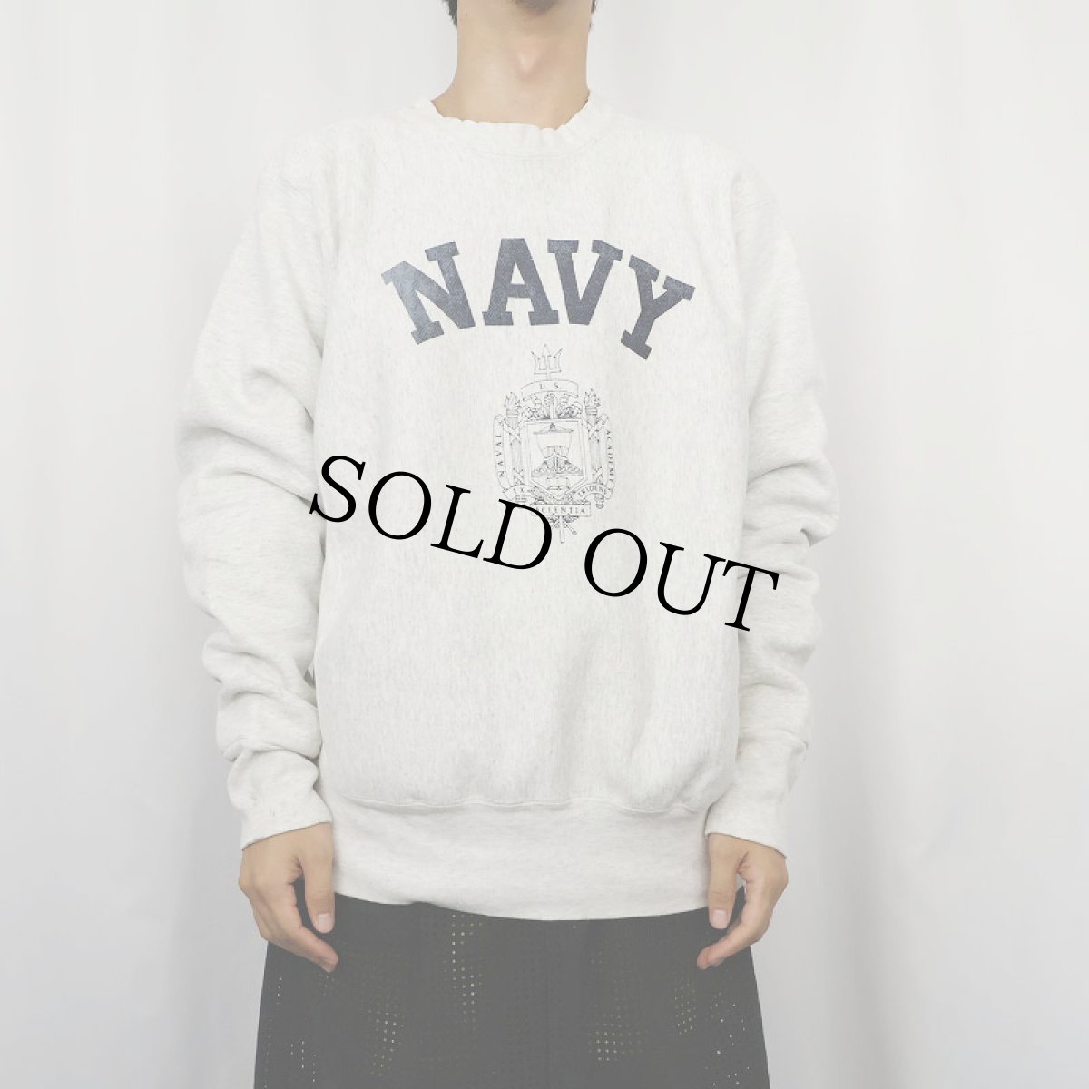 画像2: 90's USA製 REVERSE WEAVE TYPE "NAVY" プリントスウェット M (2)