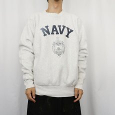 画像2: 90's USA製 REVERSE WEAVE TYPE "NAVY" プリントスウェット M (2)