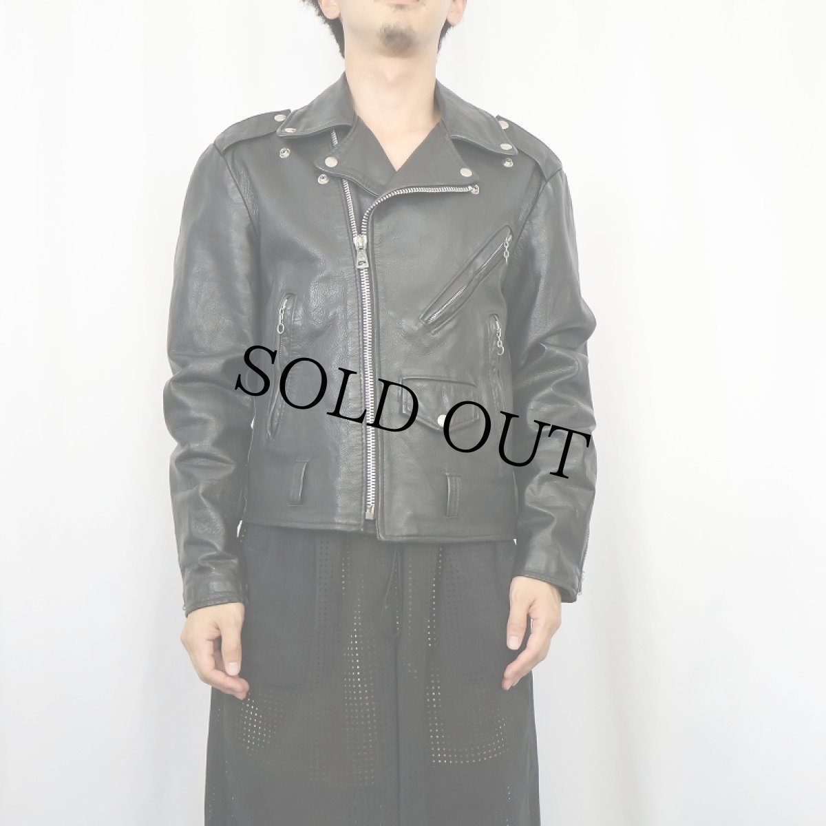 画像2: 70's Exelled USA製 キルティングライナー ダブルライダースジャケット BLACK SIZE40 (2)