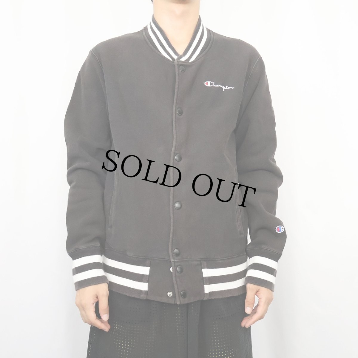 画像2: Champion REVERSE WEAVE USA製 ロゴ刺繍 スウェットスナップカーディガン BLACK M (2)