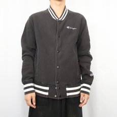 画像2: Champion REVERSE WEAVE USA製 ロゴ刺繍 スウェットスナップカーディガン BLACK M (2)