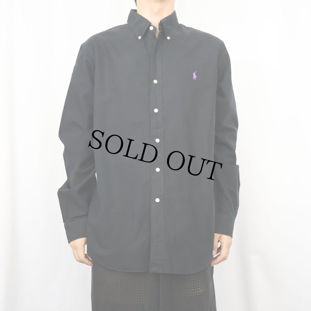 画像2: Ralph Lauren ロゴ刺繍 コットンボタンダウンシャツ BLACK L (2)