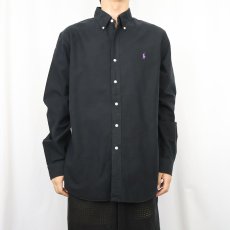 画像2: Ralph Lauren ロゴ刺繍 コットンボタンダウンシャツ BLACK L (2)