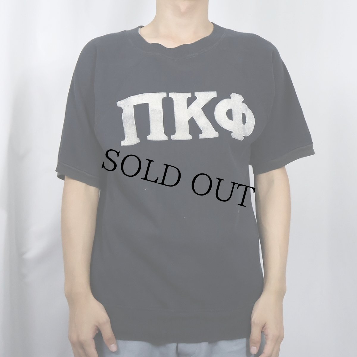 画像2: 60's HANES SPORT "ΠKΦ" フロッキープリント 半袖ラグランスウェット BLACK XL (2)