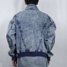 画像3: 90's NIKE CHALLENGE COURT ロゴ刺繍 エルボーパッチ付き ケミカルウォッシュ デニムジップジャケット L (3)