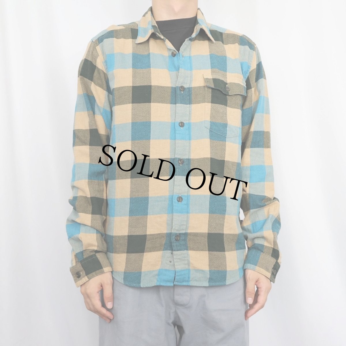 画像2: Patagonia ブロックチェック柄 猫目ボタンライトネルシャツ S (2)