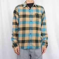 画像2: Patagonia ブロックチェック柄 猫目ボタンライトネルシャツ S (2)
