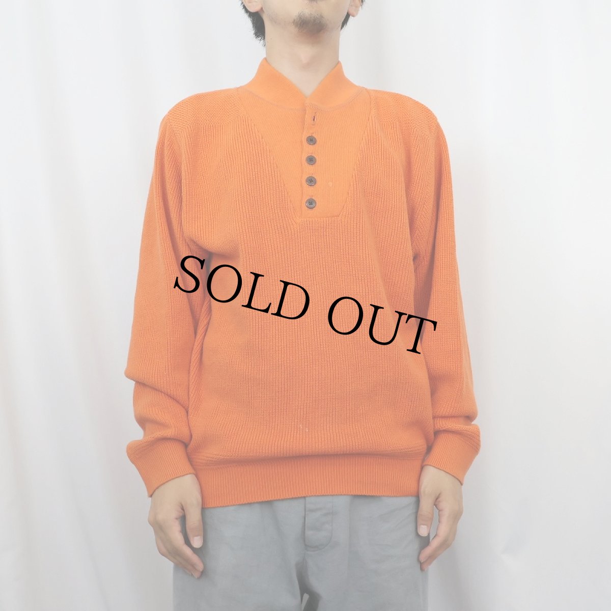 画像2: 90's LANDS' END USA製 ヘンリーネック コットンニットセーター M (2)