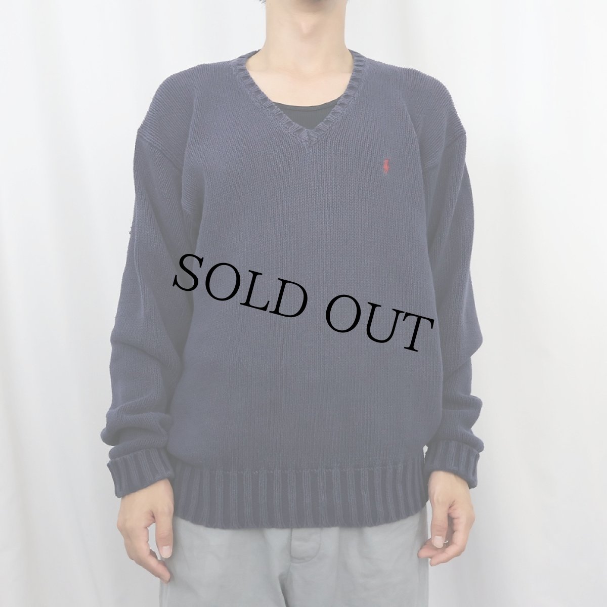 画像2: POLO Ralph Lauren Vネック コットンニットセーター NAVY M (2)