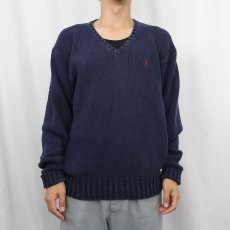 画像2: POLO Ralph Lauren Vネック コットンニットセーター NAVY M (2)