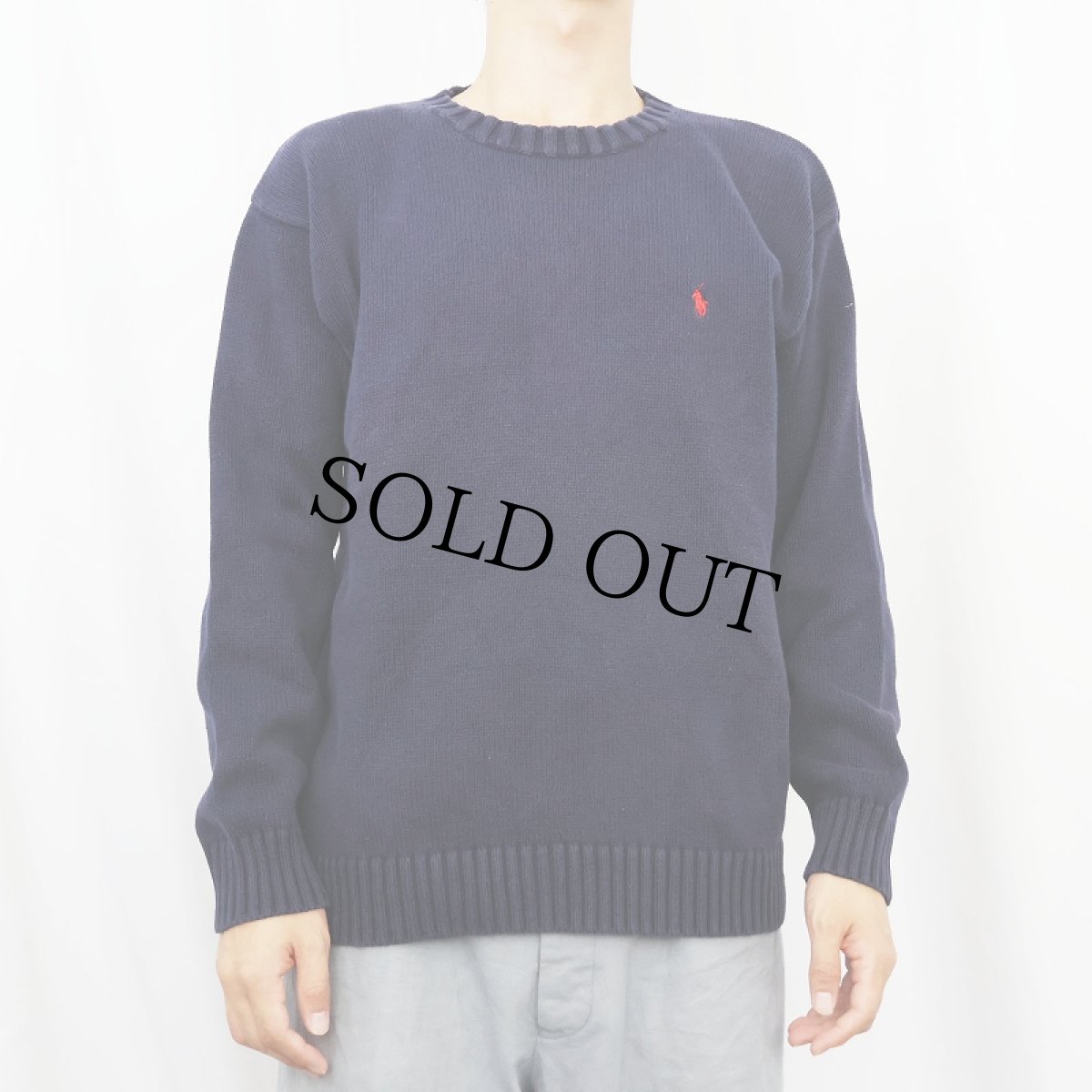 画像2: POLO Ralph Lauren コットンニットセーター NAVY M (2)