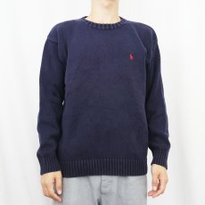 画像2: POLO Ralph Lauren コットンニットセーター NAVY M (2)
