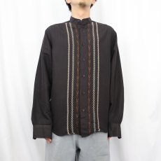 画像2: Cubavera レーヨン×ポリエステル 刺繍デザイン バンドカラーキューバシャツ BLACK S (2)