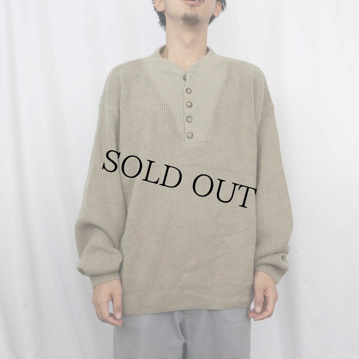 画像2: 80〜90's L.L.Bean USA製 ヘンリーネック コットンニットセーター L (2)