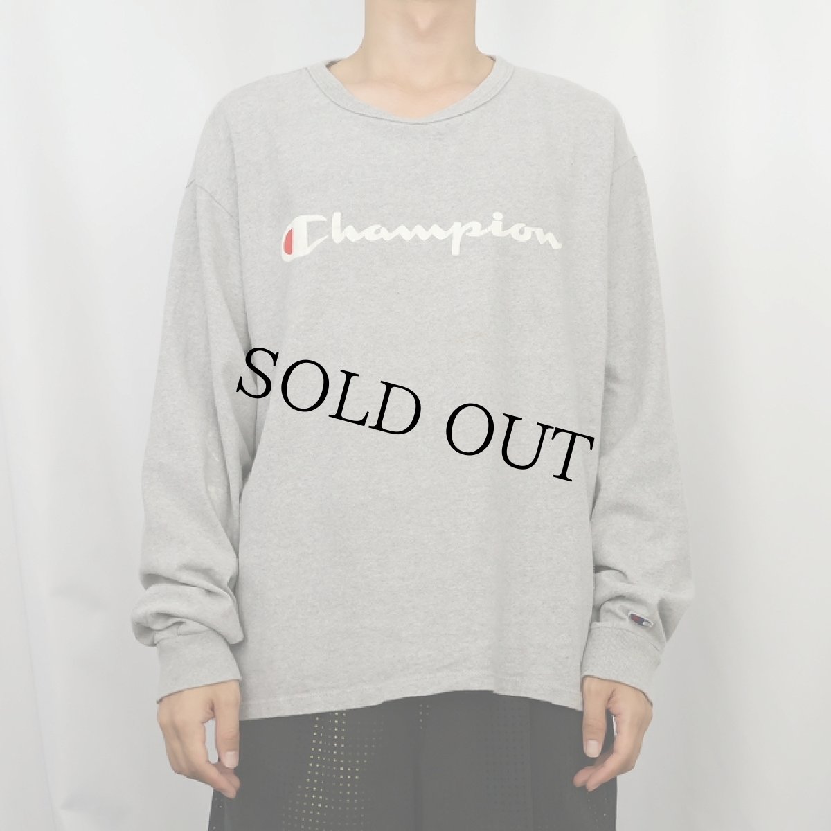 画像2: 80〜90's Champion 青刺繍タグ 後期 USA製 ロゴプリントロンT XL (2)