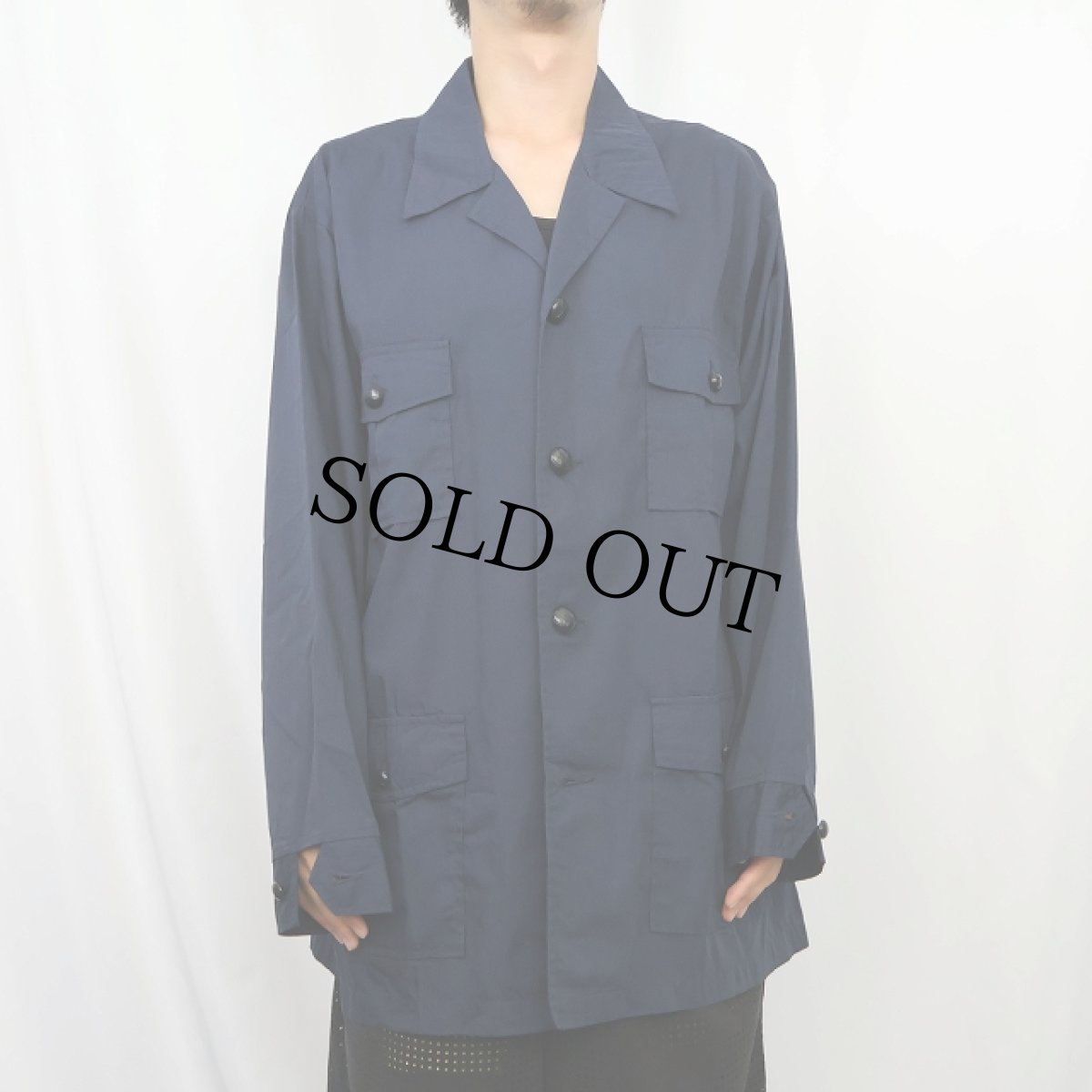 画像2: 70's MONTGOMERY WARD ポリコットン サファリシャツジャケット NAVY XL (2)
