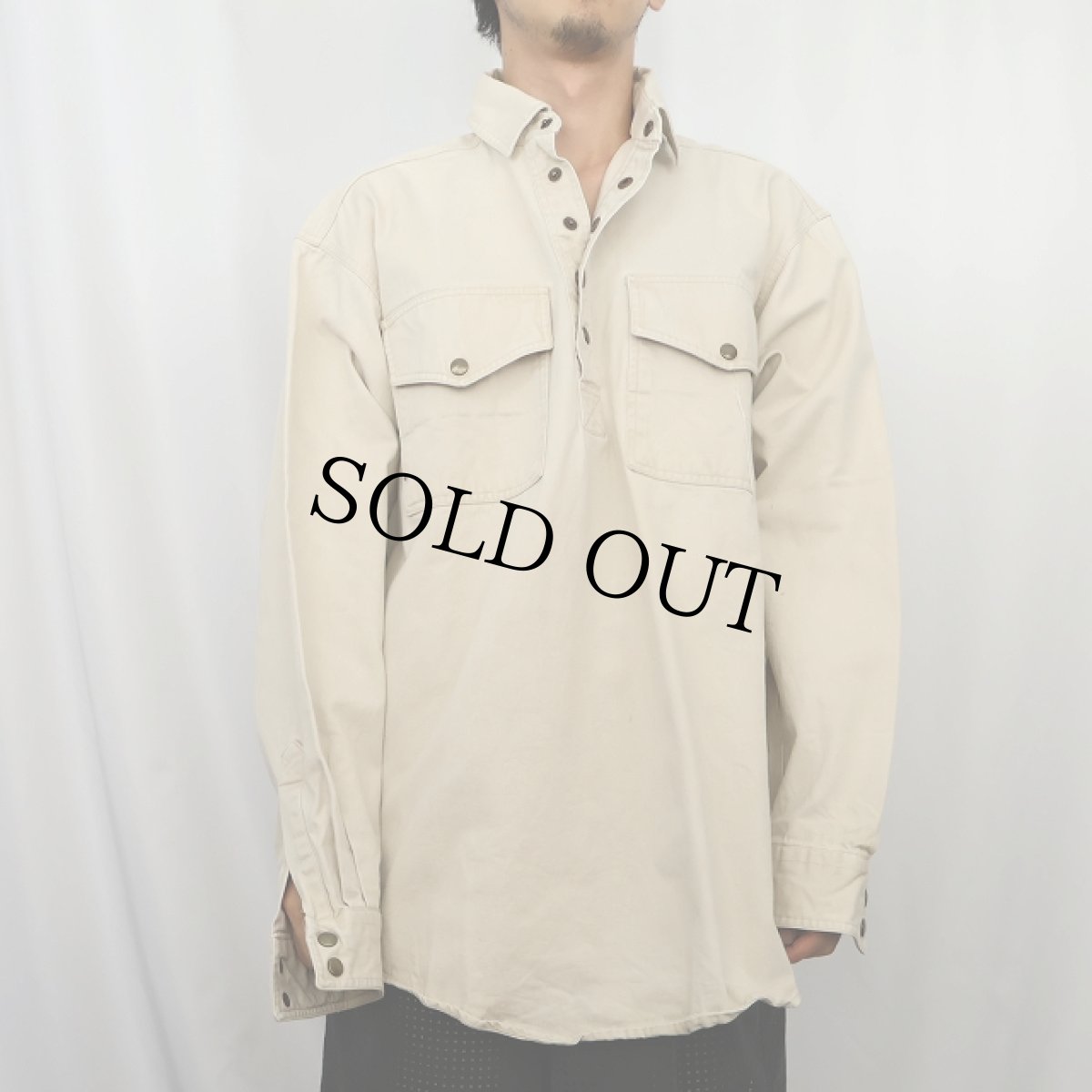 画像2: 90's ORVIS USA製 ハーフスナップ コットンプルオーバーシャツ L (2)