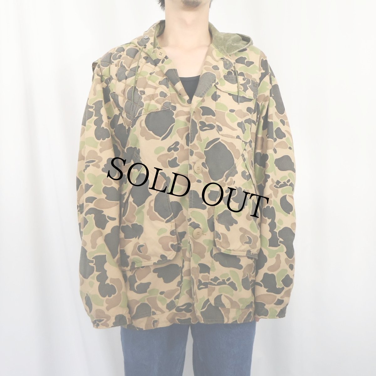 画像2: 70〜80's ダックハンターカモ柄 ラビットフード ハンティングジャケット (2)