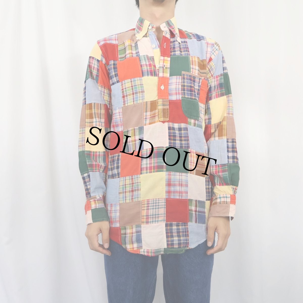 画像2: 【SALE】 70's GANT 3点留め チェック柄 パッチワーク プルオーバーシャツ S (2)