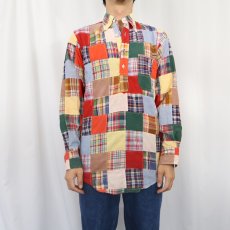 画像2: 70's GANT 3点留め チェック柄 パッチワーク プルオーバーシャツ S (2)