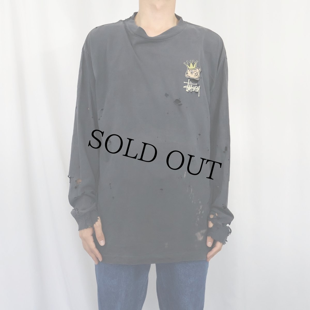 画像2: 80's STUSSY 黒タグ USA製 "Crown Pierrot" プリントロンＴ BLACK XL (2)