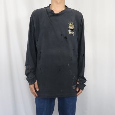 画像2: 80's STUSSY 黒タグ USA製 "Crown Pierrot" プリントロンＴ BLACK XL (2)