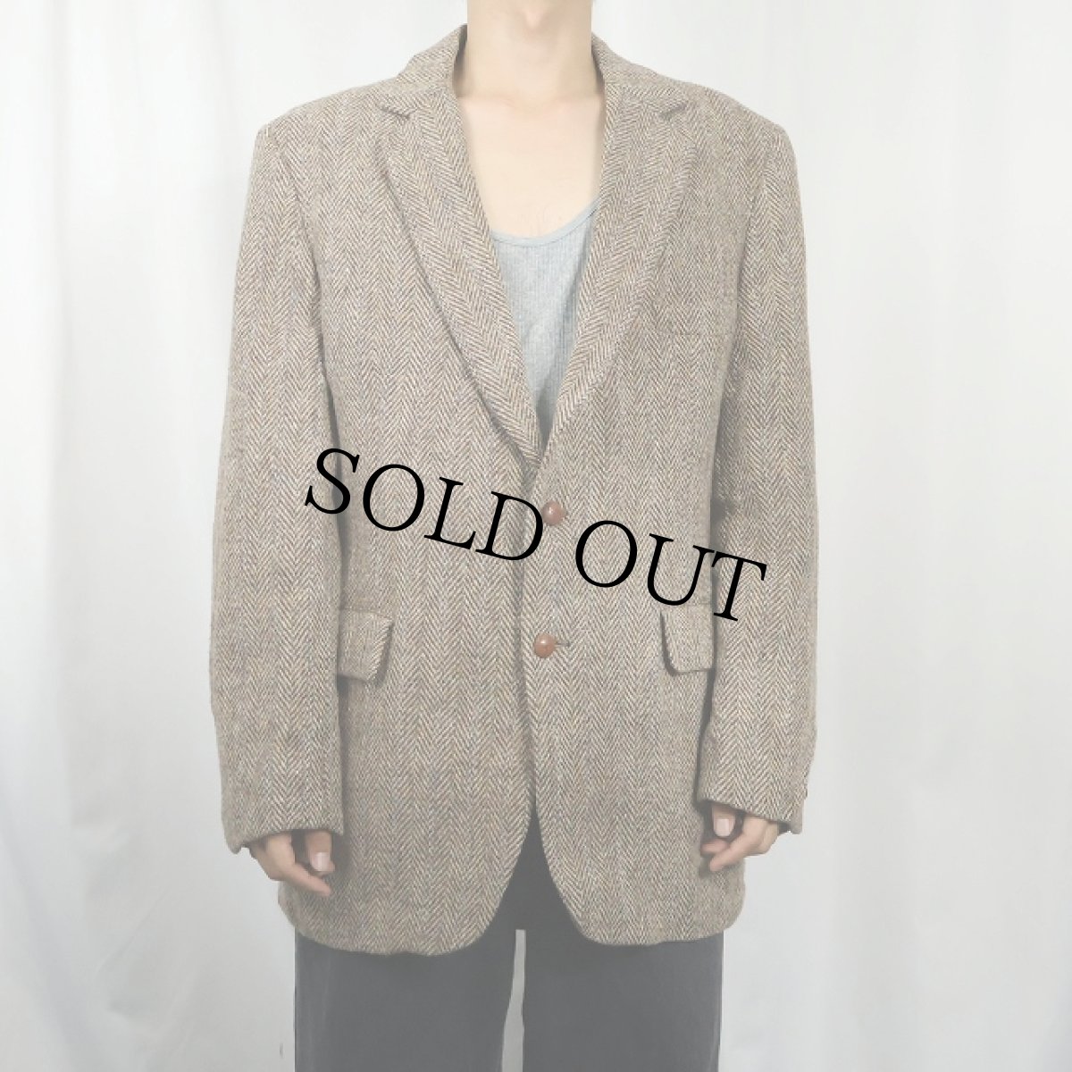 画像2: 80's Harris Tweed USA製 ヘリンボーン織り ウールツイード テーラードジャケット SIZE43R (2)