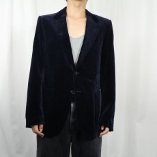 画像2: 70〜80's YVES SAINT LAURENT FRANCE製 ベルベットテーラードジャケット NAVY (2)