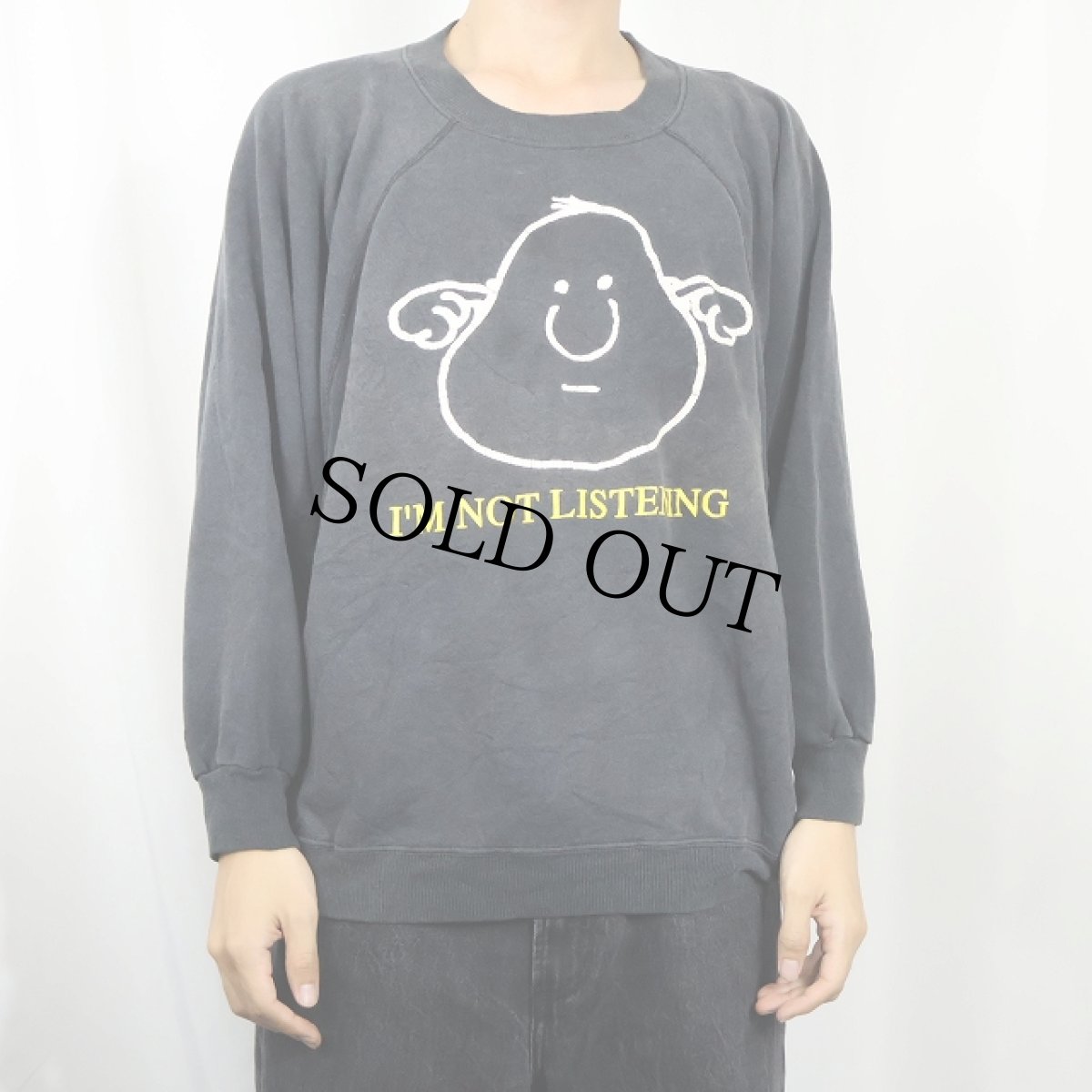 画像2: 80's USA製 "I'M NOT LISTENING" イラストプリント グランスウェット BLACK 2XL (2)