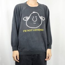 画像2: 80's USA製 "I'M NOT LISTENING" イラストプリント グランスウェット BLACK 2XL (2)