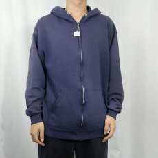 画像2: 90〜2000's JERZEES フェードスウェットジップパーカー NAVY L (2)