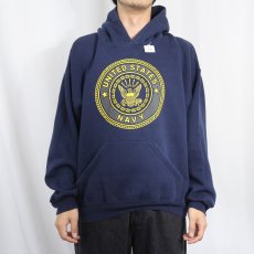 画像4: 90's SOFFE USA製 "U.S.NAVY" リフレクタープリントスウェットフーディー NAVY L (4)