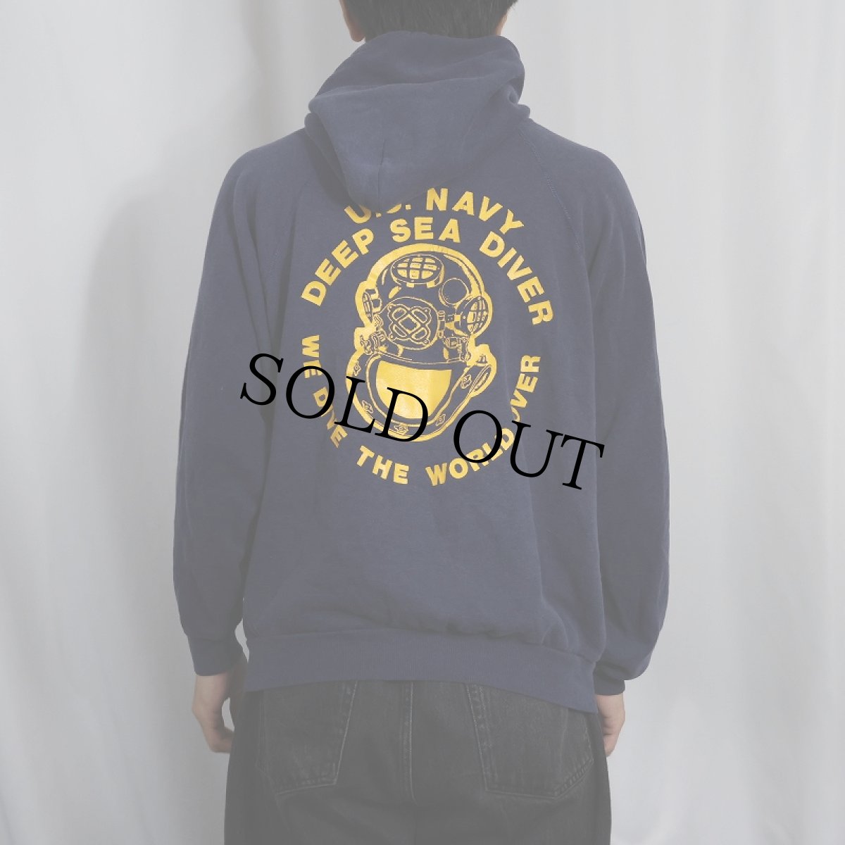 画像4: 80's Hanes USA製 "U.S.NAVY DEEP SEA DIVER" ラグランスウェットフーディー NAVY L (4)