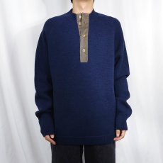 画像2: FILSON エルボーパッチ付き ヘンリーネック ウールニットセーター NAVY L (2)