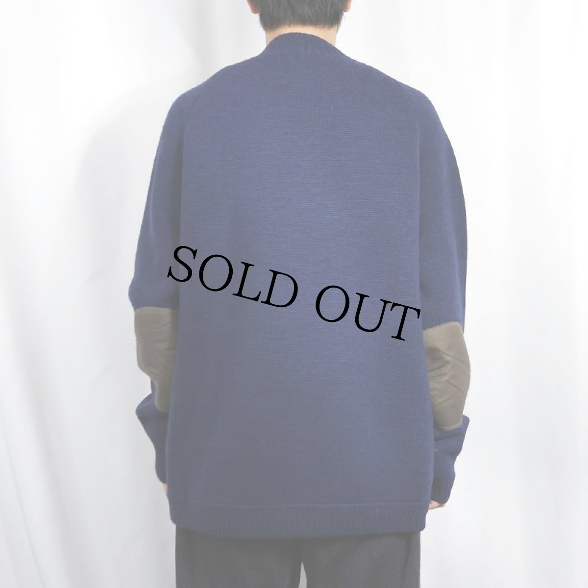 画像3: FILSON エルボーパッチ付き ヘンリーネック ウールニットセーター NAVY L (3)