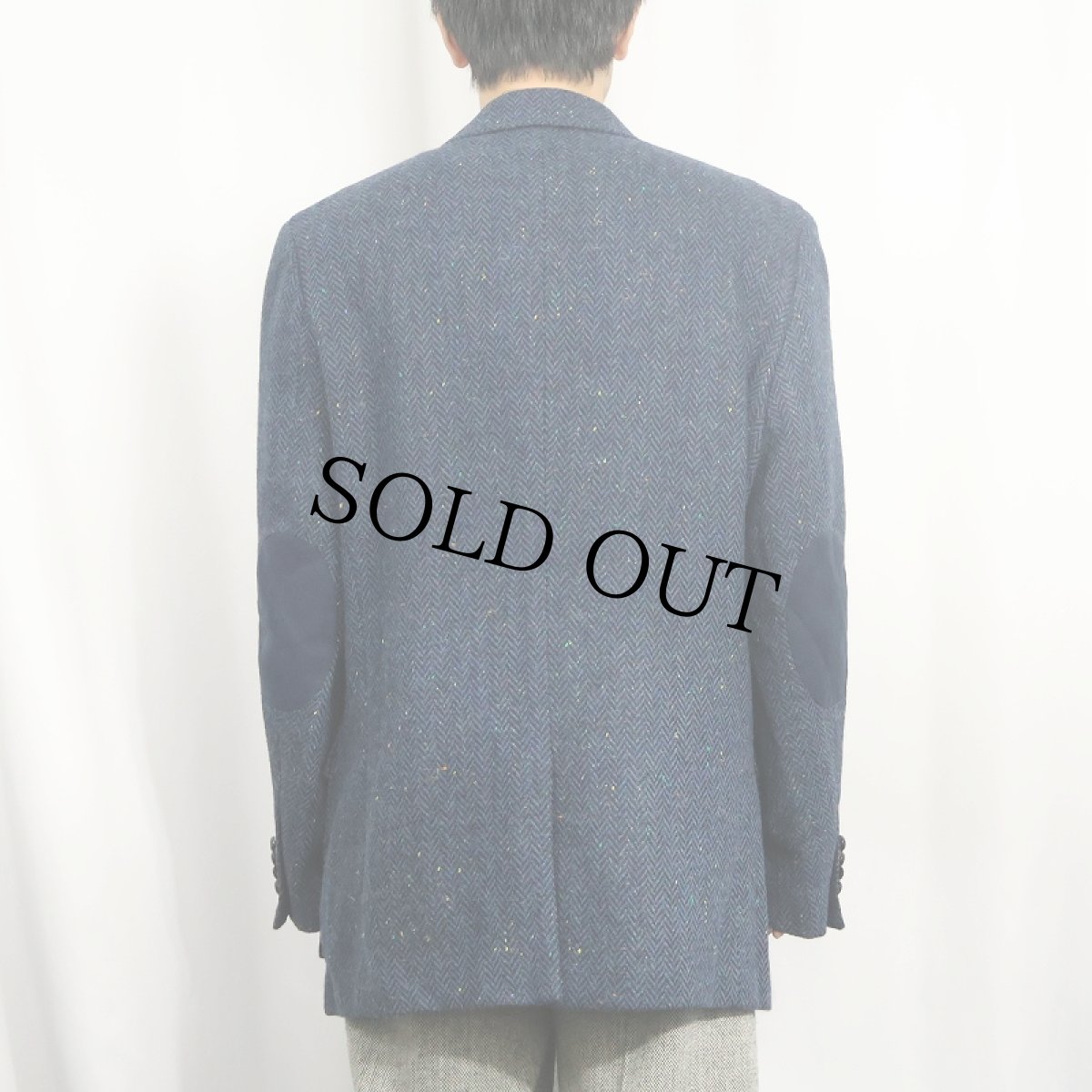 画像3: CELTIC TWEED エルボーパッチ付き カラーネップ混 ウールツイードジャケット NAVY SIZE44 (3)